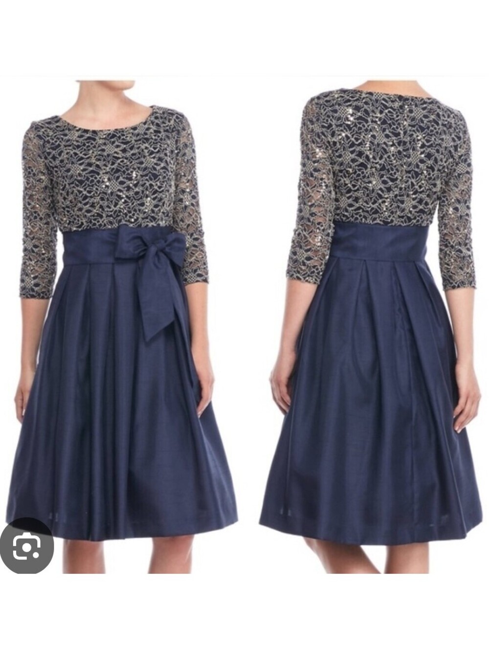 Jessica Howard Blue Sequined Lace A-Line Dress Sz 6 straching top